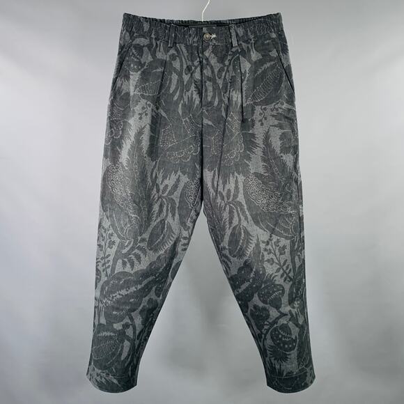 PIERRE-LOUIS MASCIA Size M Grey Black Print Cotton Blend Casual Pants - Picture 1 of 5